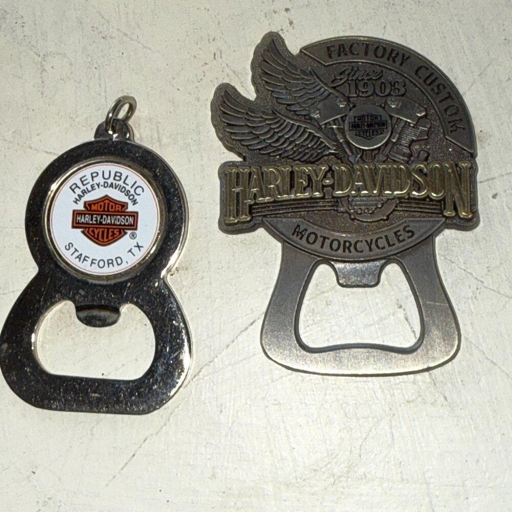 Lot of 2 Harley Davidson Key Chain Bottle Opener and Magnet Bottle Opener